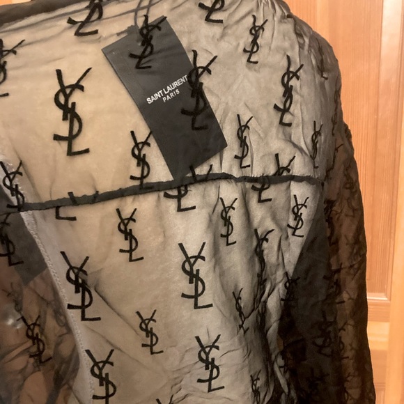 Authentic YSL Saint Laurent Women’s Black sheer button front shirt. FR38 - Picture 4 of 16